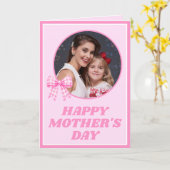 Pink Gingham Bow Photo Mother's Day Card カード (黄色い花)