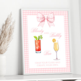 Pink Gingham Bow Preppy Coctail Bar Sign Poster ポスター