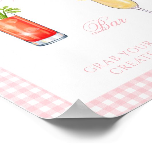 Pink Gingham Bow Preppy Coctail Bar Sign Poster ポスター (角)