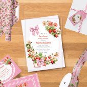  Pink Gingham Bow Strawbery Baby Shower Invitation アクリル招待状