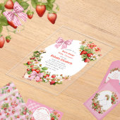  Pink Gingham Bow Strawbery Baby Shower Invitation アクリル招待状