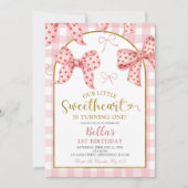 Pink Gingham Bow Sweetheart Birthday  招待状 (正面)