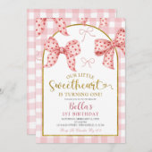 Pink Gingham Bow Sweetheart Birthday  招待状 (正面/裏面)