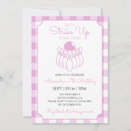 Pink Gingham Bowling Birthday Party 招待状