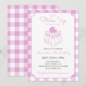 Pink Gingham Bowling Birthday Party 招待状 (正面/裏面)