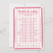 Pink Gingham Bridal Shower Would She Rather Card 招待状 (正面)