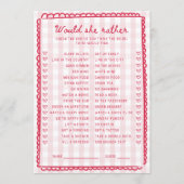 Pink Gingham Bridal Shower Would She Rather Card 招待状 (正面)
