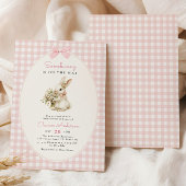 Pink Gingham Bunny Baby Shower 招待状