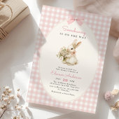Pink Gingham Bunny Baby Shower 招待状
