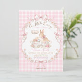 Pink Gingham Bunny Baby Shower Blush Dusty Pink 招待状 (スタンド正面)