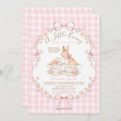 Pink Gingham Bunny Baby Shower Blush Dusty Pink 招待状 (正面/裏面)