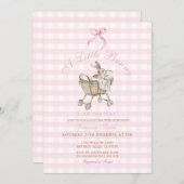 Pink Gingham Bunny Baby Shower Grandmillennial  招待状 (正面/裏面)