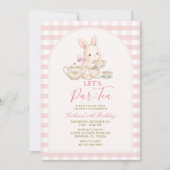 Pink Gingham Bunny Tea Party Birthday Invitation 招待状 (正面)