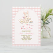 Pink Gingham Bunny Tea Party Birthday Invitation 招待状 (スタンド正面)