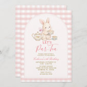 Pink Gingham Bunny Tea Party Birthday Invitation 招待状 (正面/裏面)