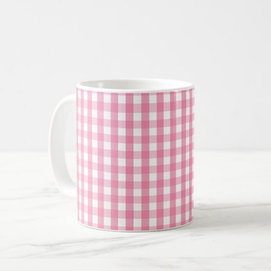 Pink Gingham Check Pattern Two-Tone Coffee Mug コーヒーマグカップ (正面左)