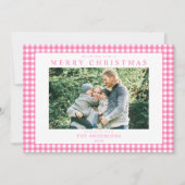 Pink Gingham Christmas Photo シーズンカード (正面)