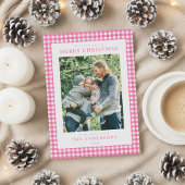 Pink Gingham Christmas Photo シーズンカード