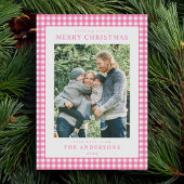 Pink Gingham Christmas Photo シーズンカード