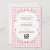 Pink Gingham Coquette Bow All-in-One Baby Shower 招待状 (裏面)
