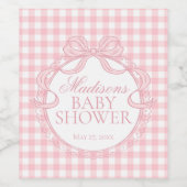Pink Gingham Coquette Bow Baby Shower ワインラベル (シングルラベル)