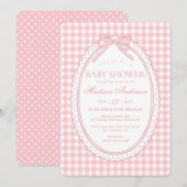 Pink Gingham Coquette Bow Baby Shower 招待状 (正面/裏面)