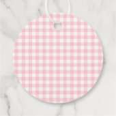 Pink Gingham Coquette Bow Baby Shower Circle フェイバータグ (裏面)