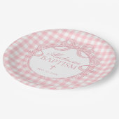 Pink Gingham Coquette Bow Baptism ペーパープレート (アングル)