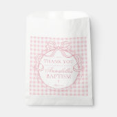 Pink Gingham Coquette Bow Baptism Dessert フェイバーバッグ (正面)