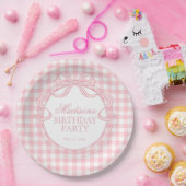 Pink Gingham Coquette Bow Birthday Party ペーパープレート (パーティー)