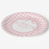 Pink Gingham Coquette Bow Birthday Party ペーパープレート (アングル)