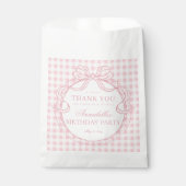 Pink Gingham Coquette Bow Birthday Party Dessert フェイバーバッグ (正面)