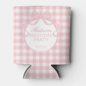 Pink Gingham Coquette Bow Birthday Party Favor 缶クーラー (正面)