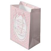 Pink Gingham Coquette Bow Birthday Party Favors ミディアムペーパーバッグ (正面アングル)