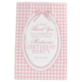 Pink Gingham Coquette Bow Birthday Party Favors ミディアムペーパーバッグ (裏面)