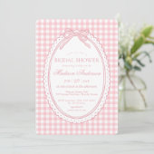 Pink Gingham Coquette Bow Bridal Shower 招待状 (スタンド正面)