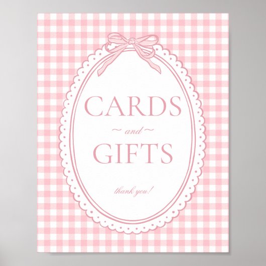 Pink Gingham Coquette Bow Card & Gifts Sign ポスター (正面)