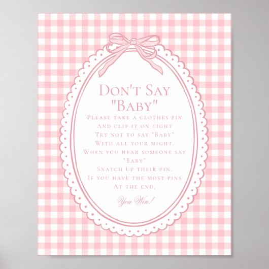 Pink Gingham Coquette Bow Dont Say Baby Game ポスター (正面)
