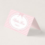 Pink Gingham Coquette Bow Place Card Table Decor (正面)