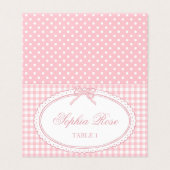 Pink Gingham Coquette Bow Place Card Table Decor (外部フラット)