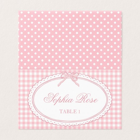 Pink Gingham Coquette Bow Place Card Table Decor (外部フラット)