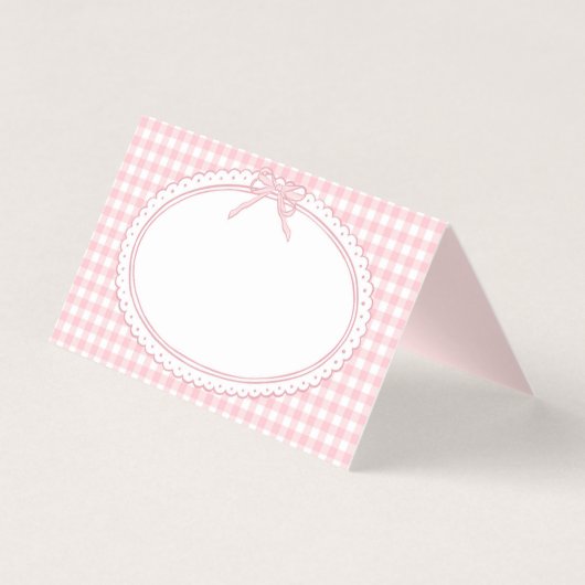 Pink Gingham Coquette Bow Place Card Table Decor (正面)