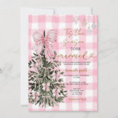 Pink Gingham Coquette Christmas Tree Bridal Shower 招待状 (正面)