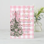 Pink Gingham Coquette Christmas Tree Bridal Shower 招待状 (スタンド正面)