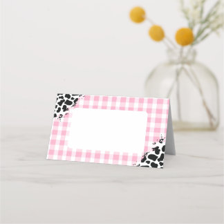 Pink Gingham Cow Print Place Cards プレイスカード