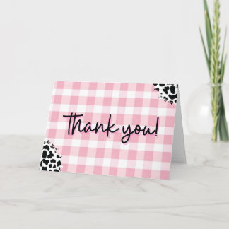 Pink Gingham Cow Print Thank You Card for Birthday サンキューカード