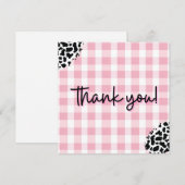 Pink Gingham Cow Print Thank You Card for Birthday サンキューカード (正面/裏面)