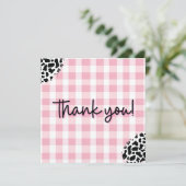 Pink Gingham Cow Print Thank You Card for Birthday サンキューカード (スタンド正面)