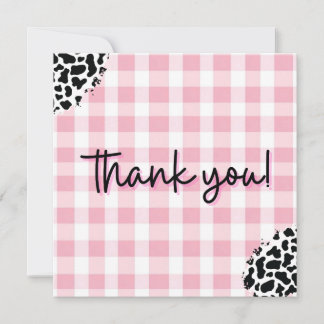 Pink Gingham Cow Print Thank You Card for Birthday サンキューカード