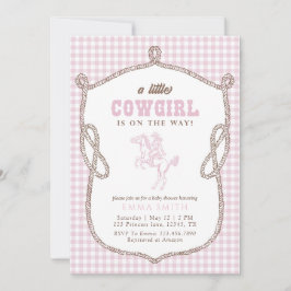 Pink Gingham Cowboy Baby Shower Vintage Preppy 招待状